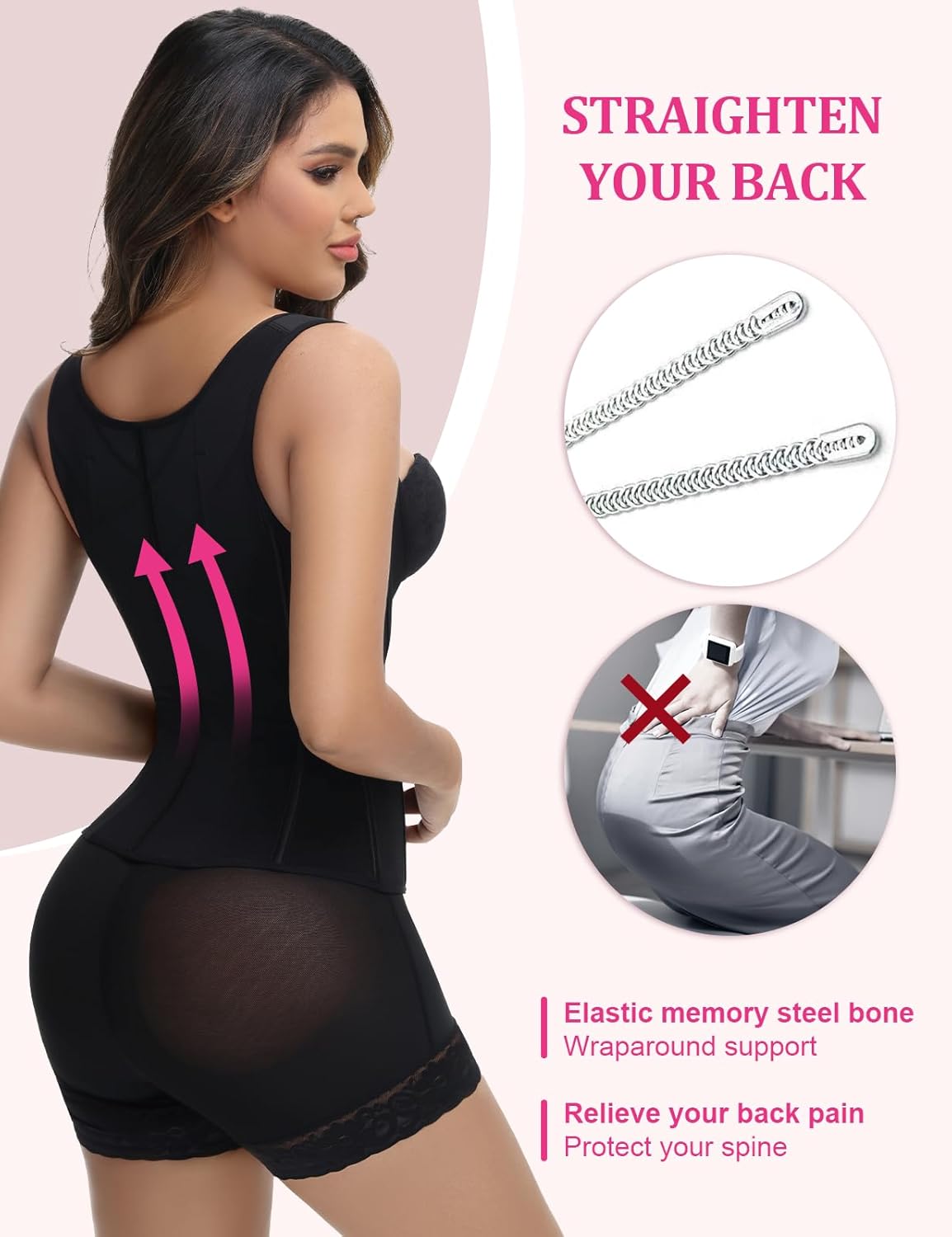 SHAPSHE Waist Trainer for Women Tummy Control Corset Sport Workout Body Shaper Compression Vest for Postpartum Gym with strap
