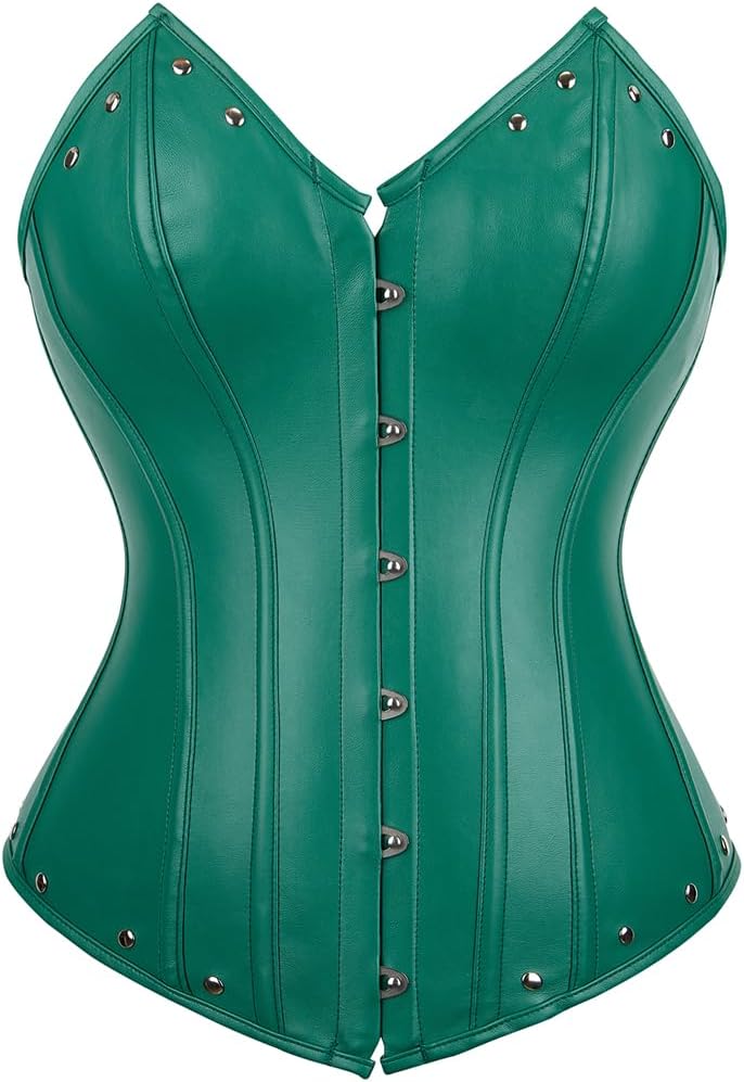 Kranchungel Corsets for Women Plus Size Faux Leather Steampunk Corset Top Zipper Bustier