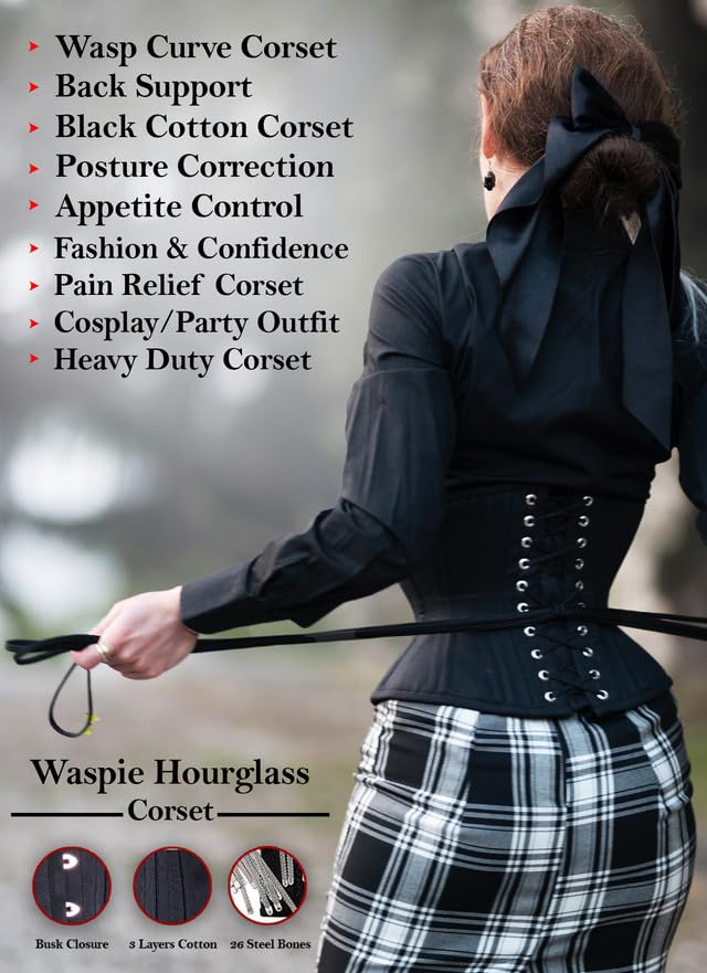 SLIMX Black Corset Underbust Long Torso Steel Boned Waist Trainer for Women Plus Size Heavy Duty Open Cup Corset Hourglass