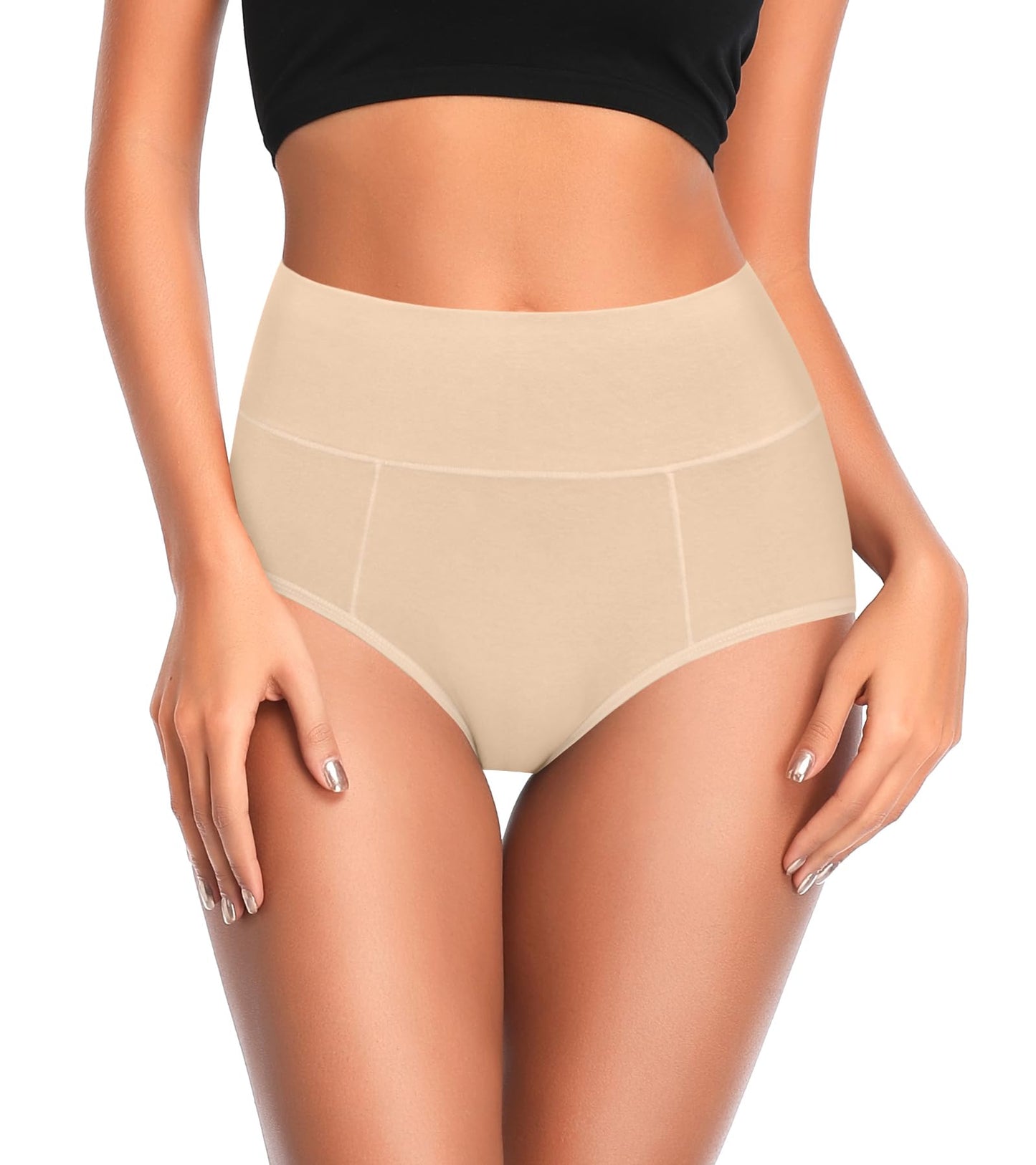 ASIMOON Tummy Control High Waisted Underwear for Women Cotton Plus Size Full Coverage Panties Ladies Briefs