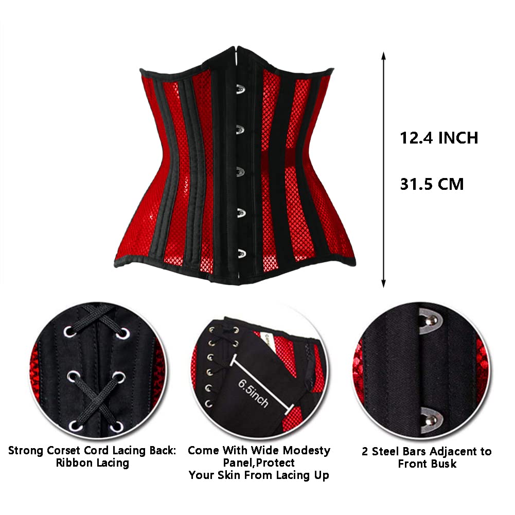 Women Heavy Spiral 26 Steel Boned Underbust Corset Satin Heavy Duty Waist Training Shaper Cincher