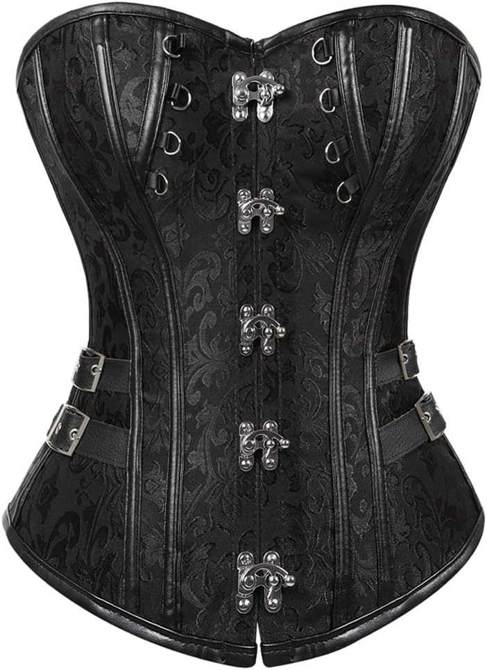 Kranchungel Corsets for Women Plus Size Faux Leather Steampunk Corset Top Zipper Bustier