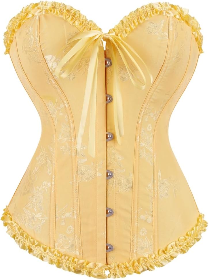 frawirshau Women's Lace Up Boned Overbust Corset Bustier Lingerie Bodyshaper Top