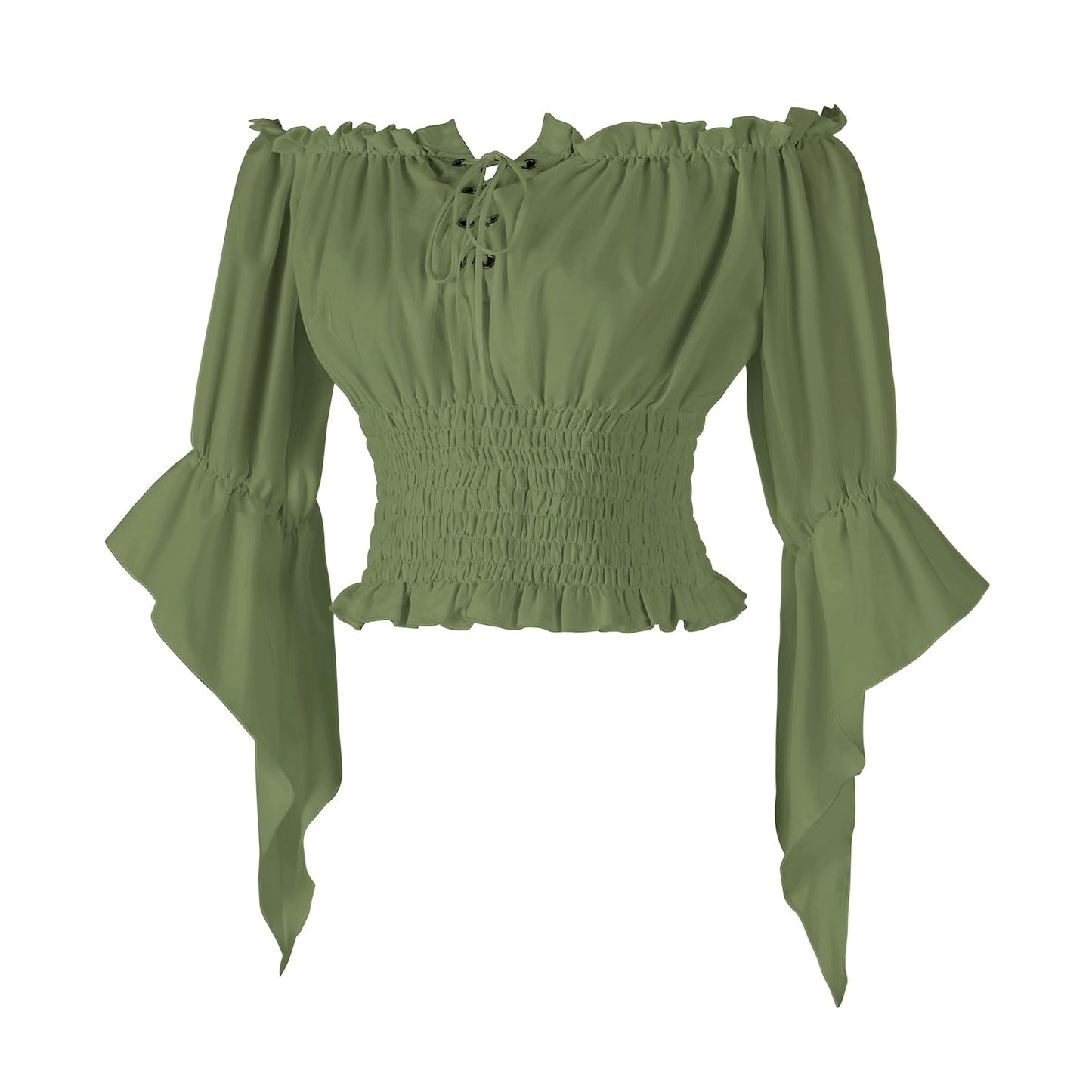 Womens Renaissance Peasant Blouse Off Shoulder Trumpet Sleeve Tops