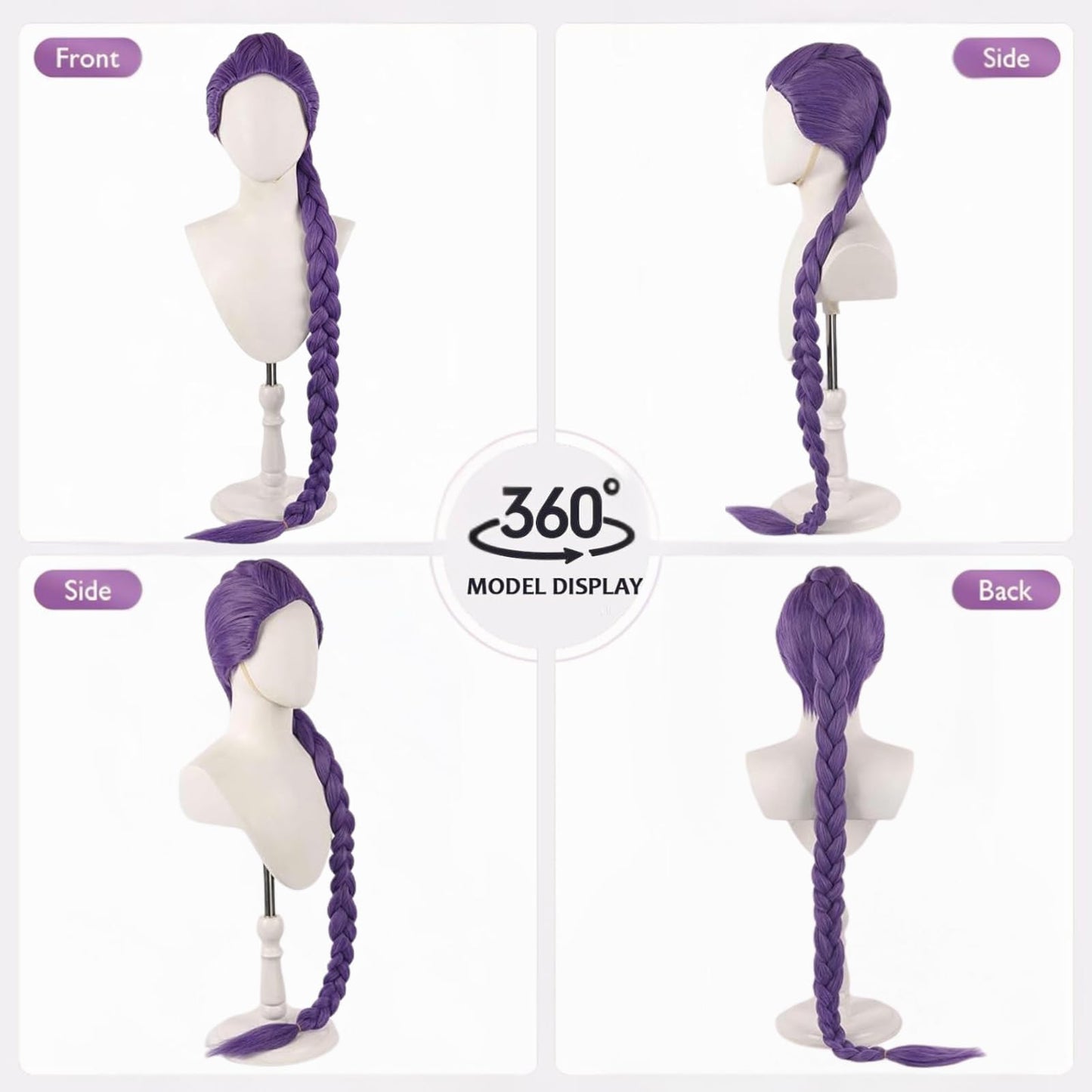 Snugeasy Rumi Costume Kids Wig Cosplay, Anime Mira Zoey Costume Wigs for Women Men, Purple Braid Wig Outfit Hair Halloween Cosplay Props