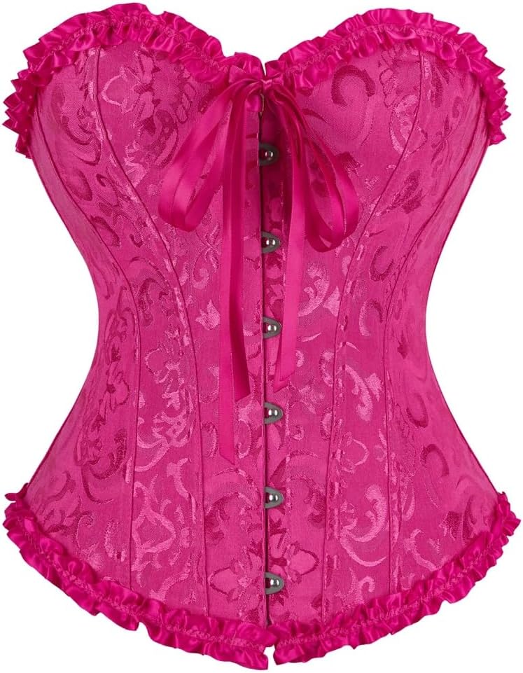 frawirshau Women's Lace Up Boned Overbust Corset Bustier Lingerie Bodyshaper Top