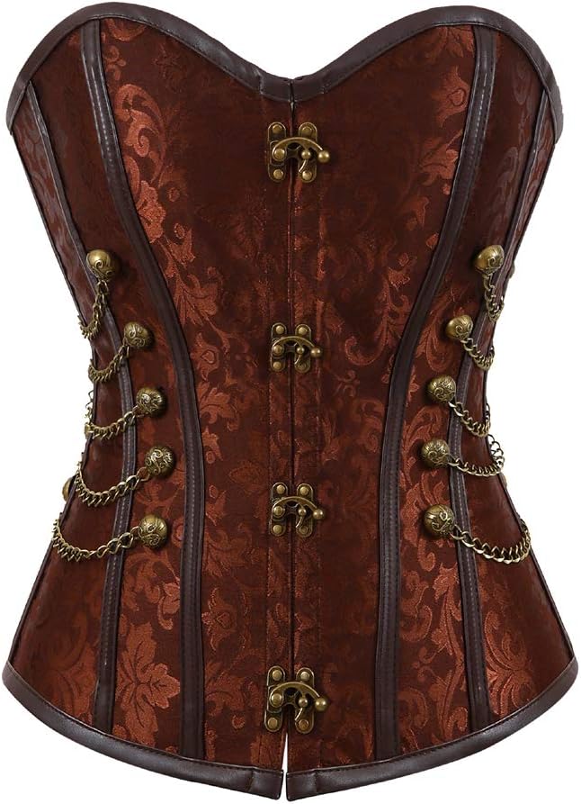 Kranchungel Corsets for Women Plus Size Faux Leather Steampunk Corset Top Zipper Bustier