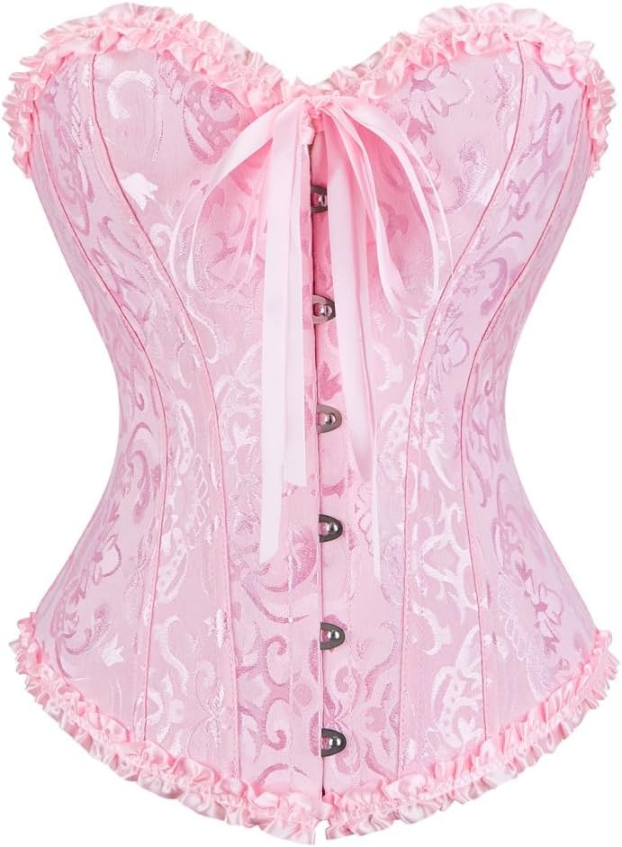 frawirshau Women's Lace Up Boned Overbust Corset Bustier Lingerie Bodyshaper Top