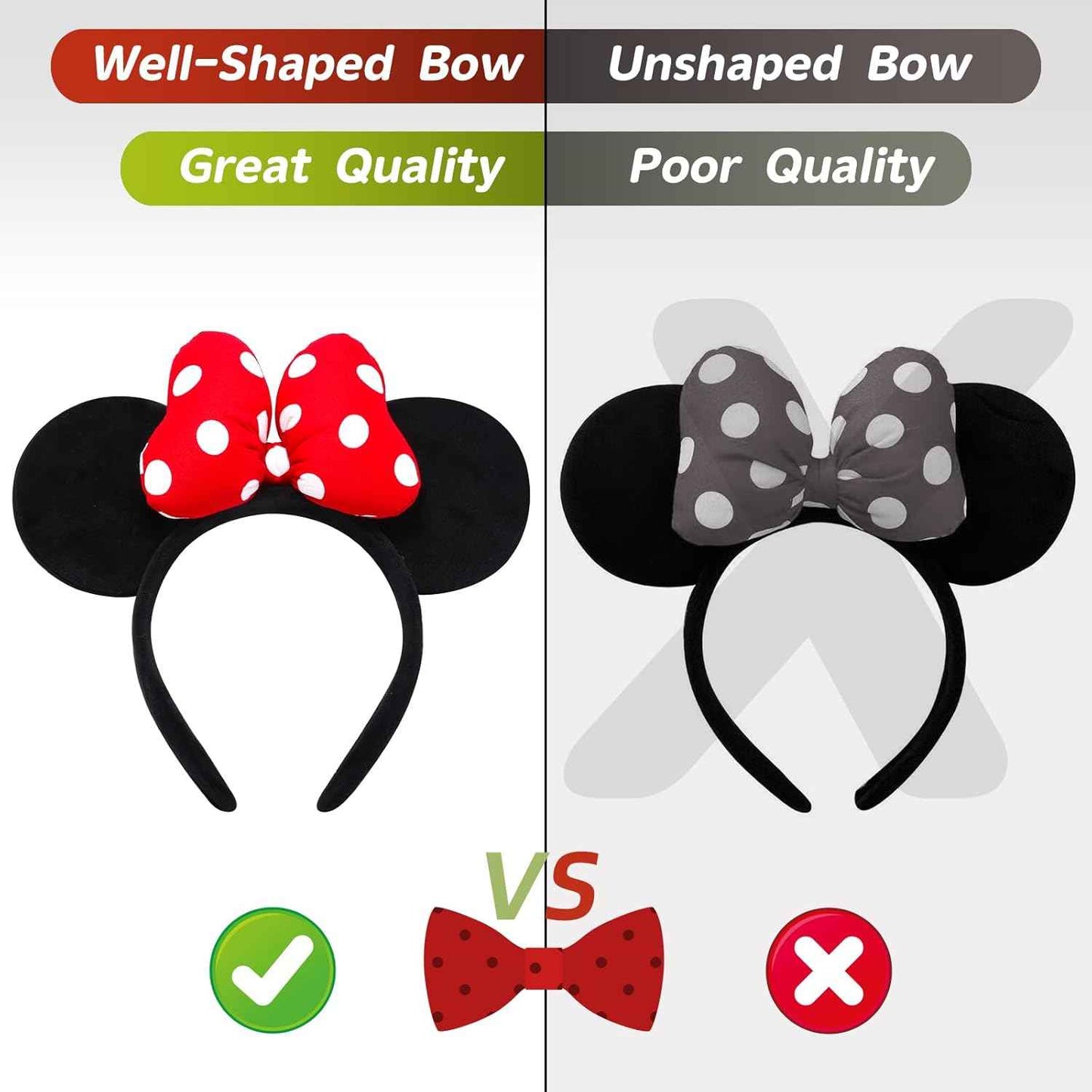 Handmade Mouse Ears Headband for Women and Girls, Polka Dot Bow Minnie Ears Costume Accessories