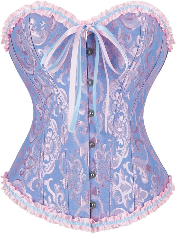 frawirshau Women's Lace Up Boned Overbust Corset Bustier Lingerie Bodyshaper Top