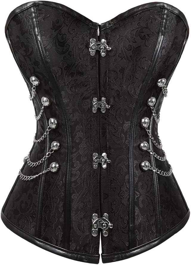 Kranchungel Corsets for Women Plus Size Faux Leather Steampunk Corset Top Zipper Bustier