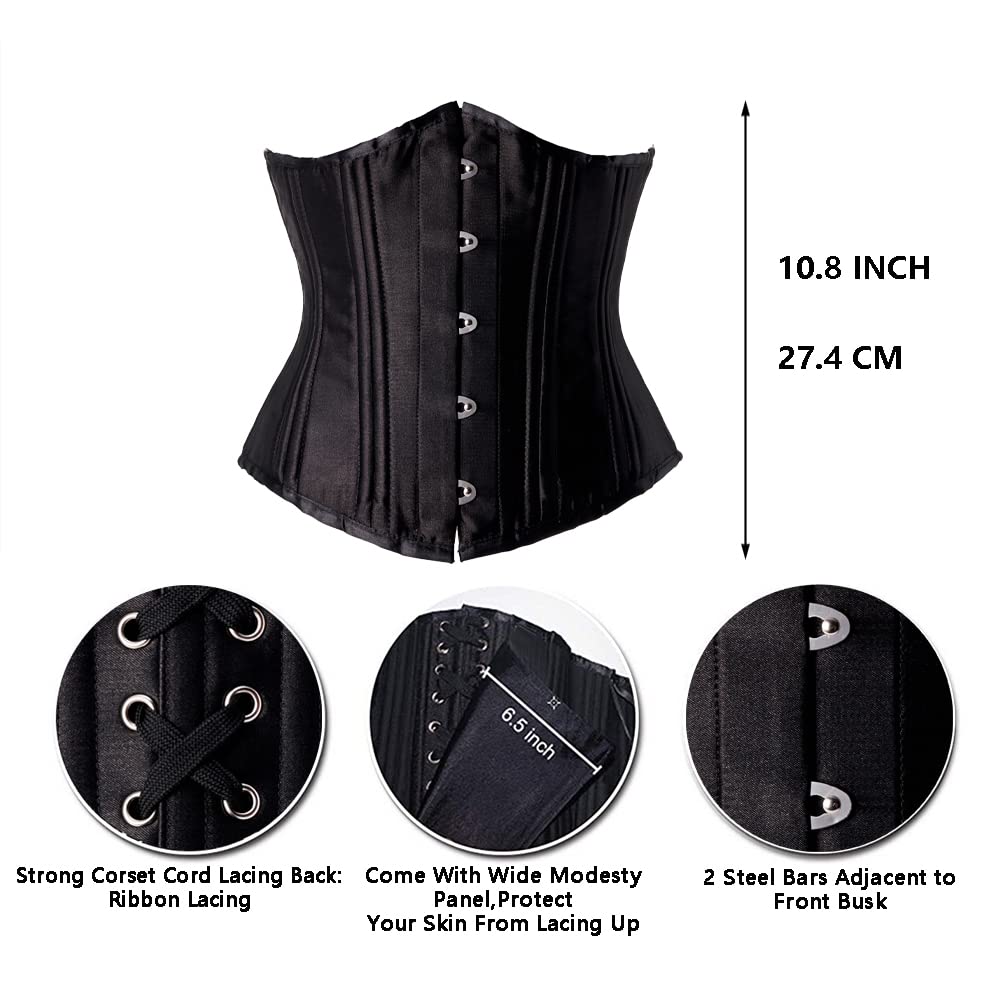 Women Heavy Spiral 26 Steel Boned Underbust Corset Satin Heavy Duty Waist Training Shaper Cincher