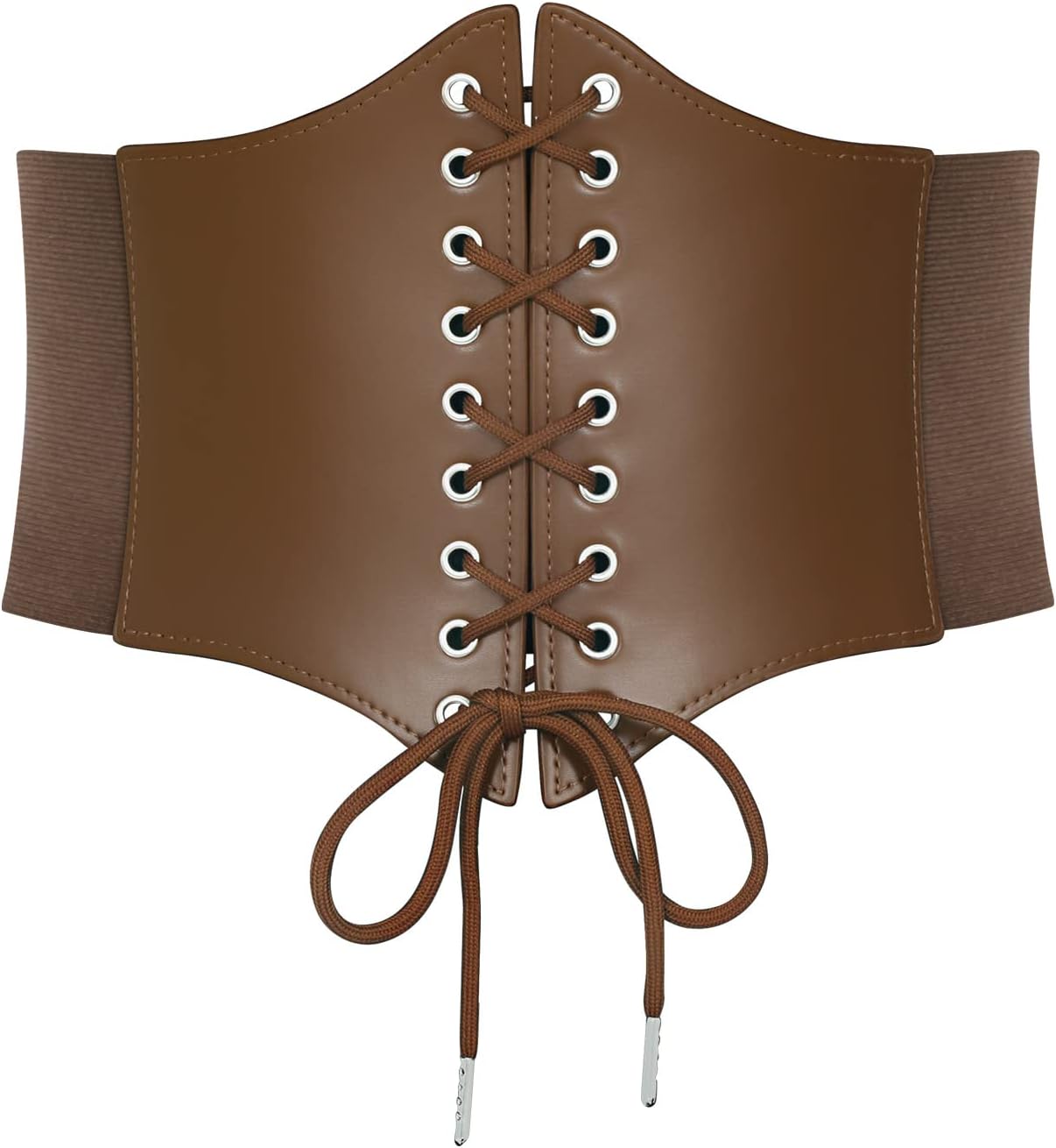 LEACOOLKEY Women Black Tied Waspie Belt, Lace-up Cinch Belt, Corset Elastic Waist Belt