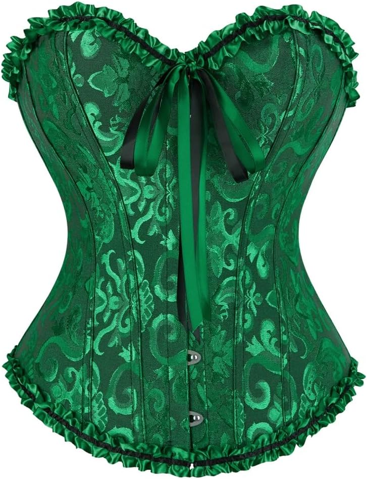 frawirshau Women's Lace Up Boned Overbust Corset Bustier Lingerie Bodyshaper Top
