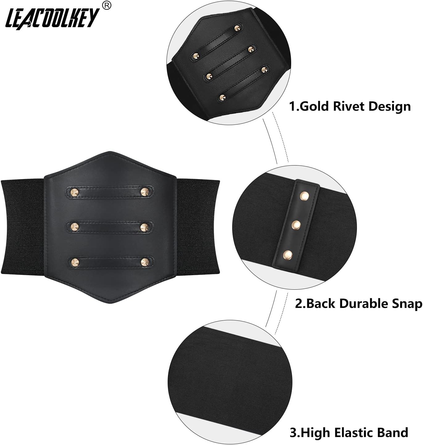 LEACOOLKEY Women Black Tied Waspie Belt, Lace-up Cinch Belt, Corset Elastic Waist Belt
