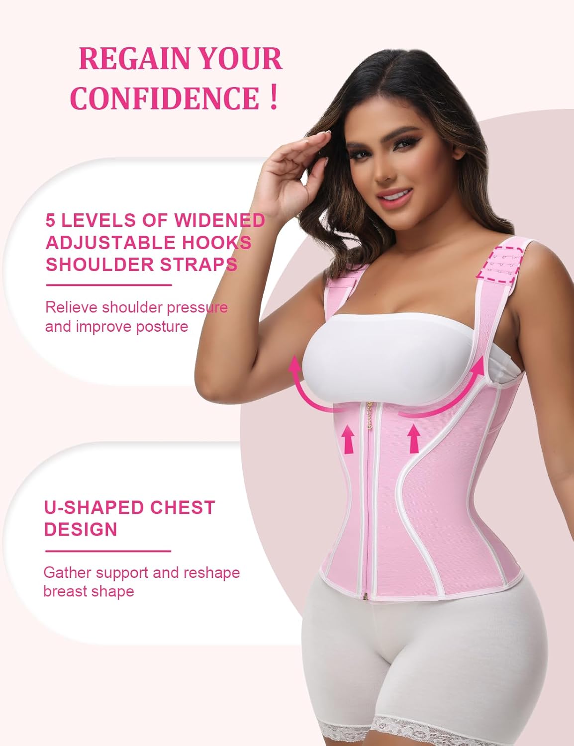 SHAPSHE Waist Trainer for Women Tummy Control Corset Sport Workout Body Shaper Compression Vest for Postpartum Gym with strap