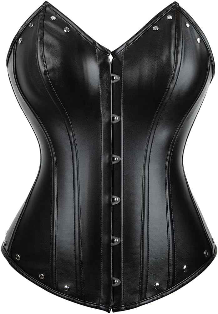 Kranchungel Corsets for Women Plus Size Faux Leather Steampunk Corset Top Zipper Bustier