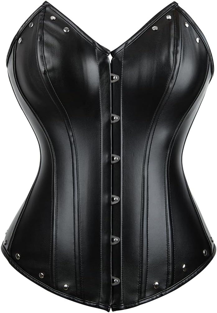 Kranchungel Corsets for Women Plus Size Faux Leather Steampunk Corset Top Zipper Bustier