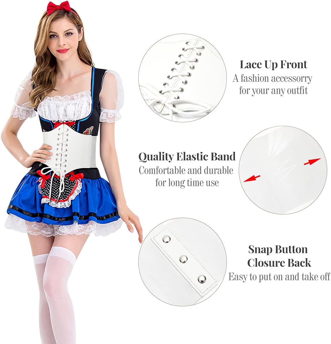 WHIPPY Women's Lace-up Corset Elastic Waist Belt, Tied Waspie Wide Belt for Women Halloween Costume