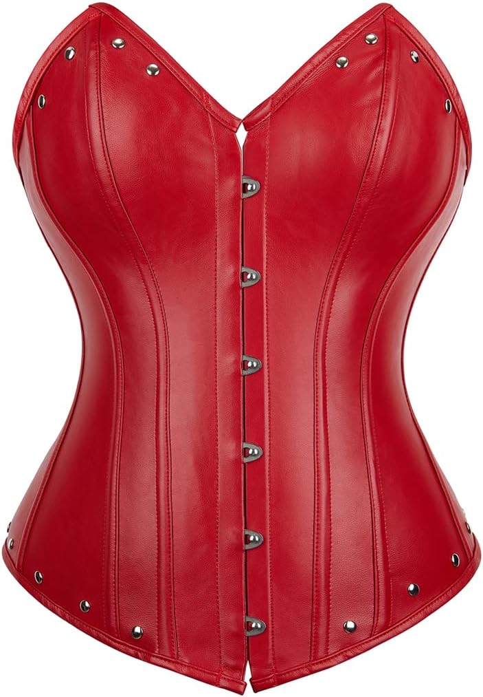 Kranchungel Corsets for Women Plus Size Faux Leather Steampunk Corset Top Zipper Bustier