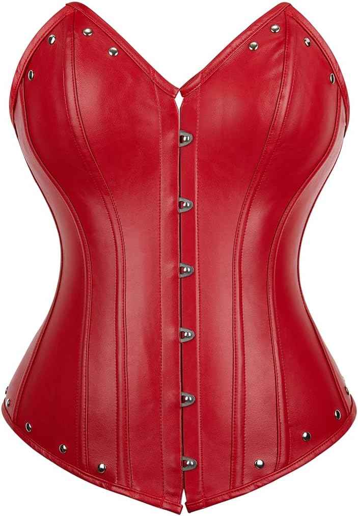 Kranchungel Corsets for Women Plus Size Faux Leather Steampunk Corset Top Zipper Bustier