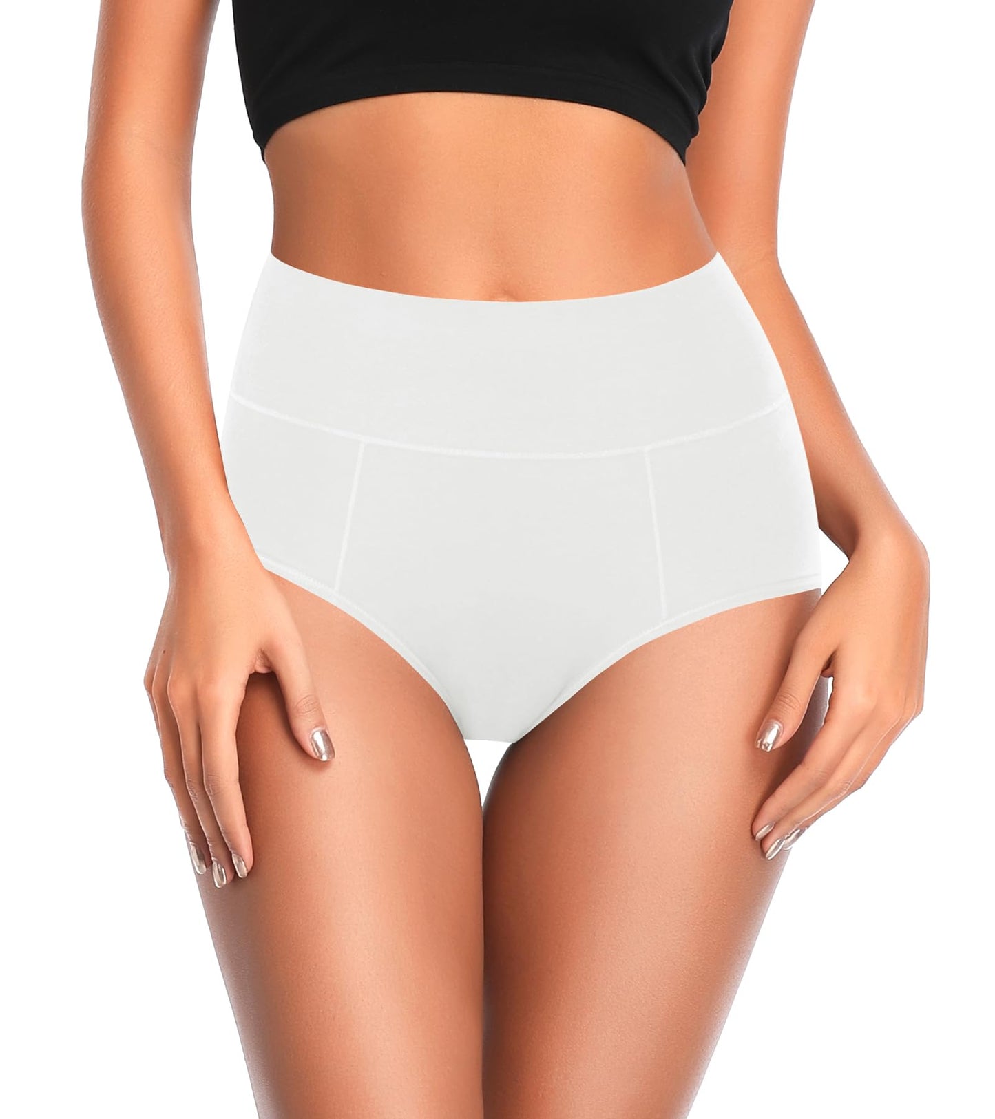 ASIMOON Tummy Control High Waisted Underwear for Women Cotton Plus Size Full Coverage Panties Ladies Briefs