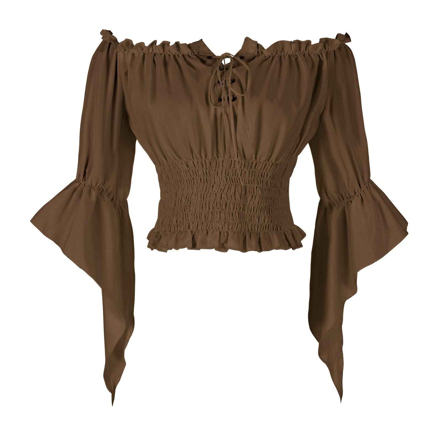 Womens Renaissance Peasant Blouse Off Shoulder Trumpet Sleeve Tops
