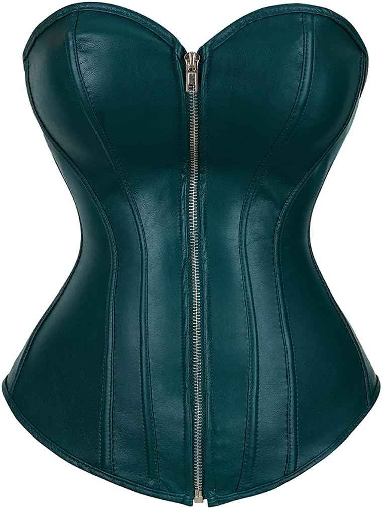 Kranchungel Corsets for Women Plus Size Faux Leather Steampunk Corset Top Zipper Bustier