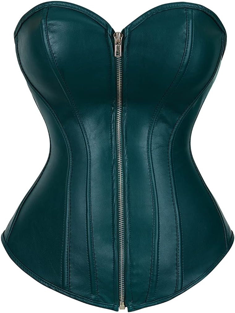 Kranchungel Corsets for Women Plus Size Faux Leather Steampunk Corset Top Zipper Bustier