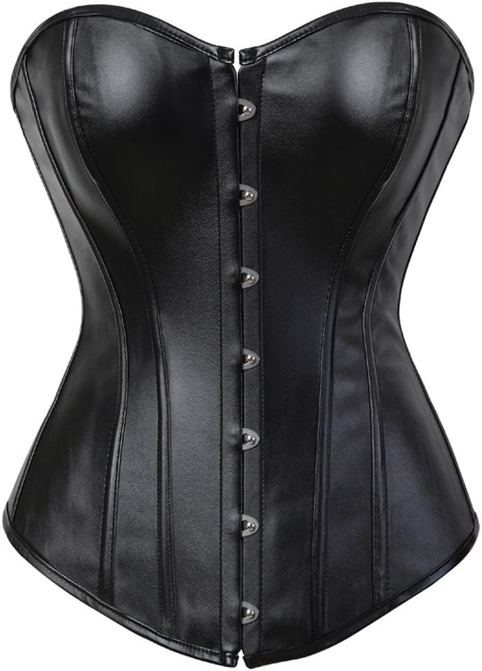 Kranchungel Corsets for Women Plus Size Faux Leather Steampunk Corset Top Zipper Bustier