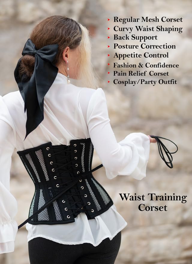 SLIMX Black Corset Underbust Long Torso Steel Boned Waist Trainer for Women Plus Size Heavy Duty Open Cup Corset Hourglass