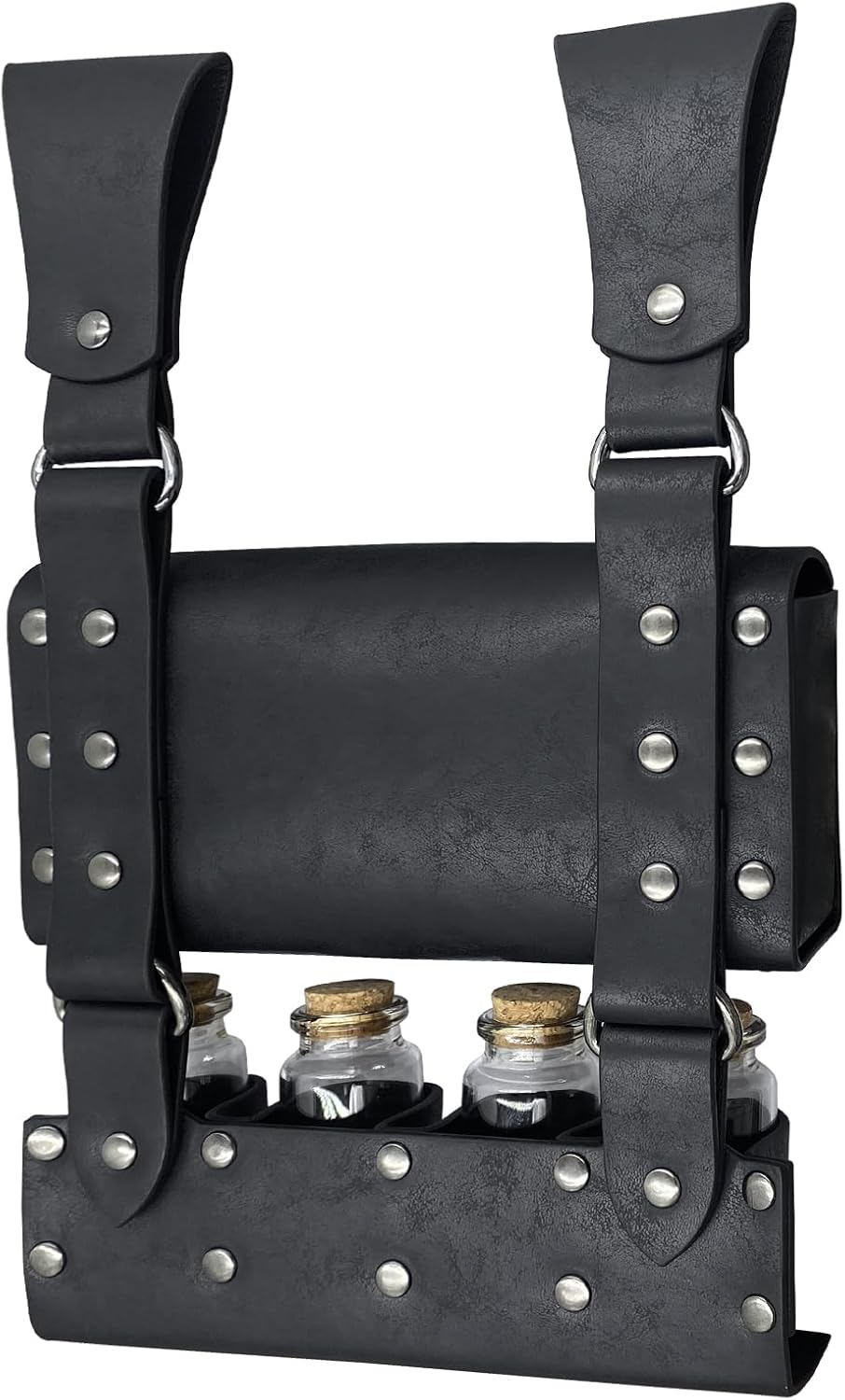 HiiFeuer Medieval Alchemy Faux Leather Belt Bag with 4 Cork Potion Vials, Fantasy Wizard Waist Pouch Side Pack for Ren Faire (Light Brown A)
