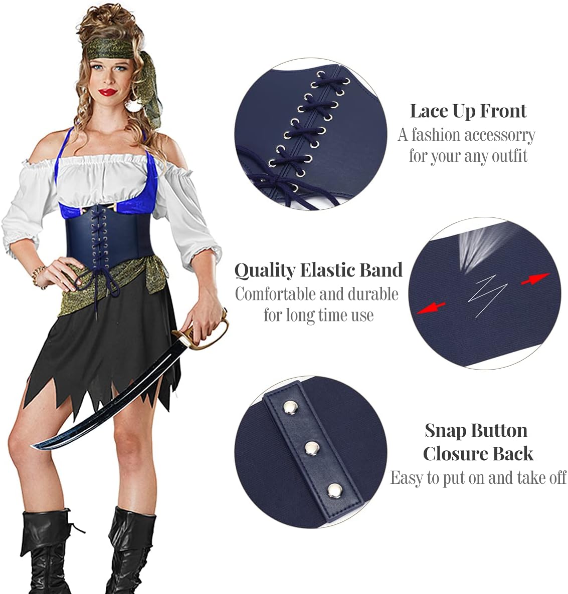 WHIPPY Women's Lace-up Corset Elastic Waist Belt, Tied Waspie Wide Belt for Women Halloween Costume