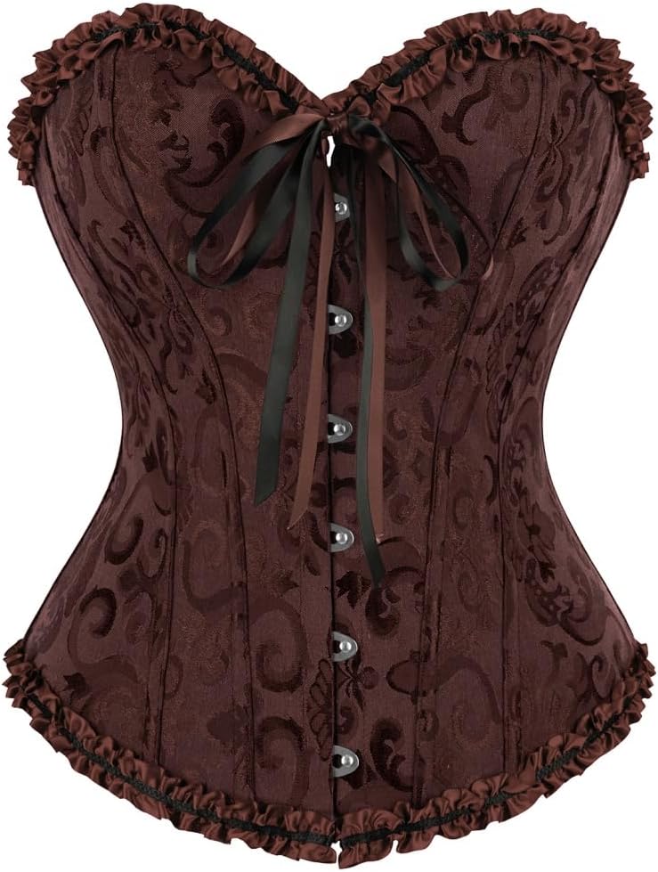 frawirshau Women's Lace Up Boned Overbust Corset Bustier Lingerie Bodyshaper Top