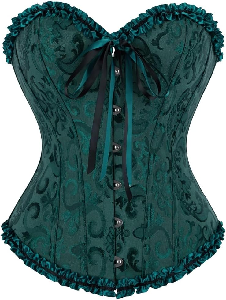 frawirshau Women's Lace Up Boned Overbust Corset Bustier Lingerie Bodyshaper Top