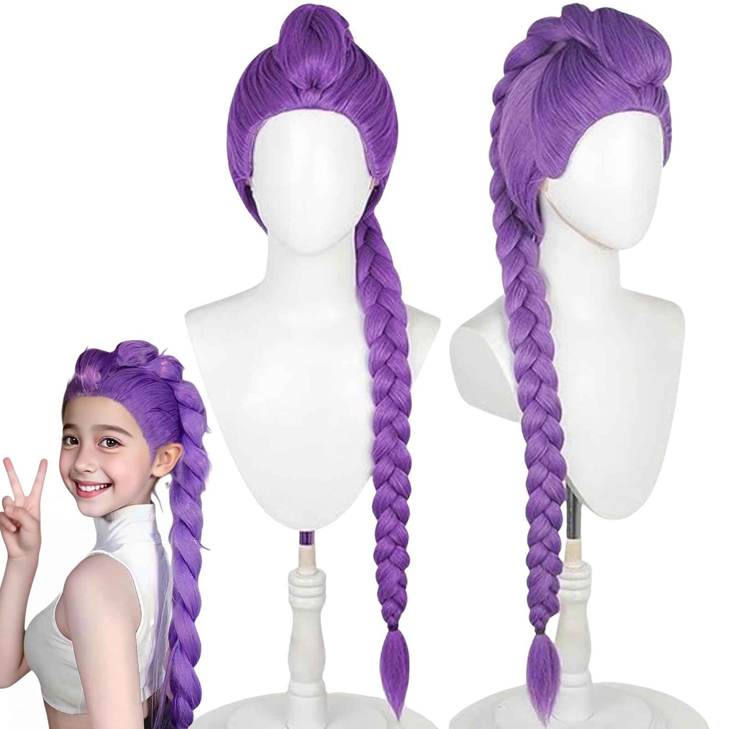 Snugeasy Rumi Costume Kids Wig Cosplay, Anime Mira Zoey Costume Wigs for Women Men, Purple Braid Wig Outfit Hair Halloween Cosplay Props