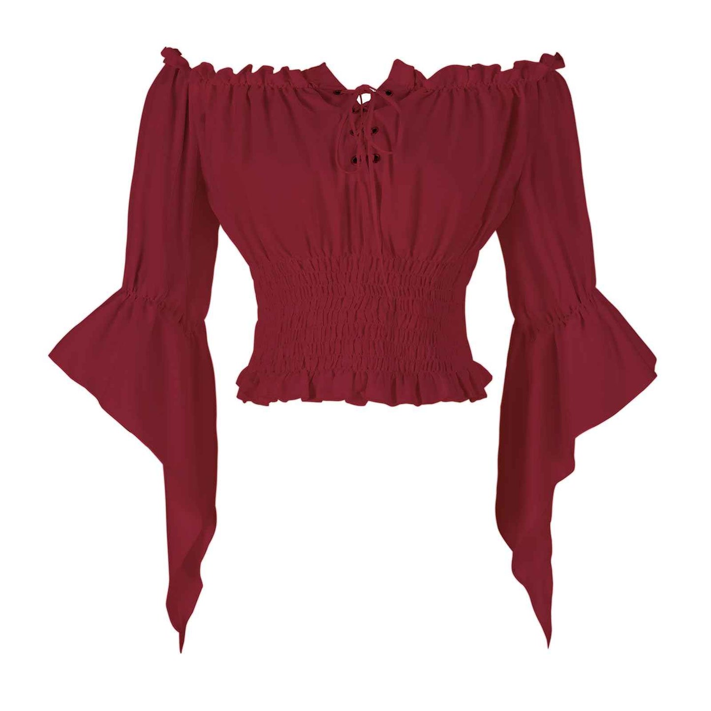 Womens Renaissance Peasant Blouse Off Shoulder Trumpet Sleeve Tops
