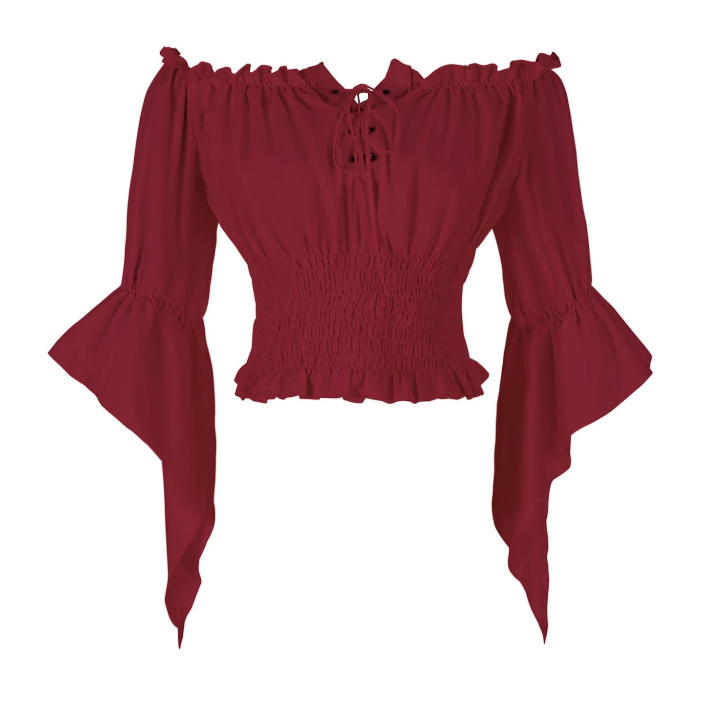 Womens Renaissance Peasant Blouse Off Shoulder Trumpet Sleeve Tops