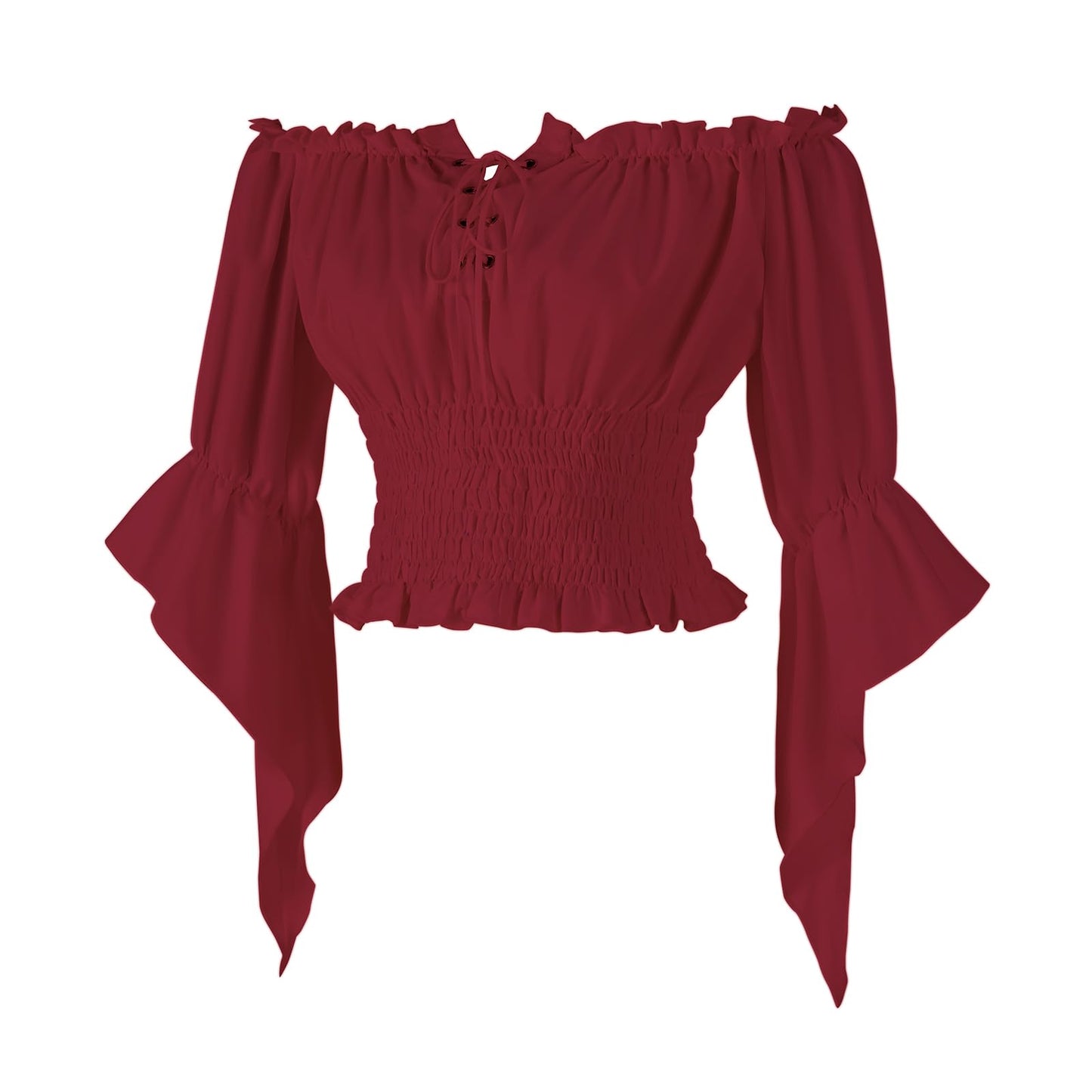 Womens Renaissance Peasant Blouse Off Shoulder Trumpet Sleeve Tops