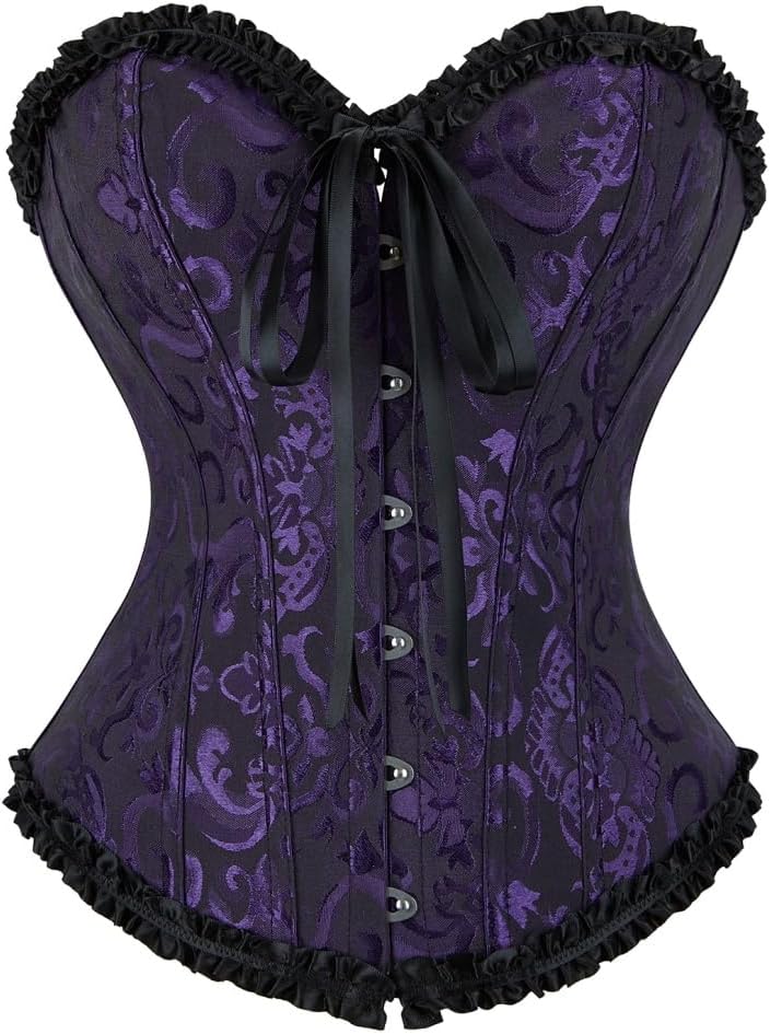 frawirshau Women's Lace Up Boned Overbust Corset Bustier Lingerie Bodyshaper Top