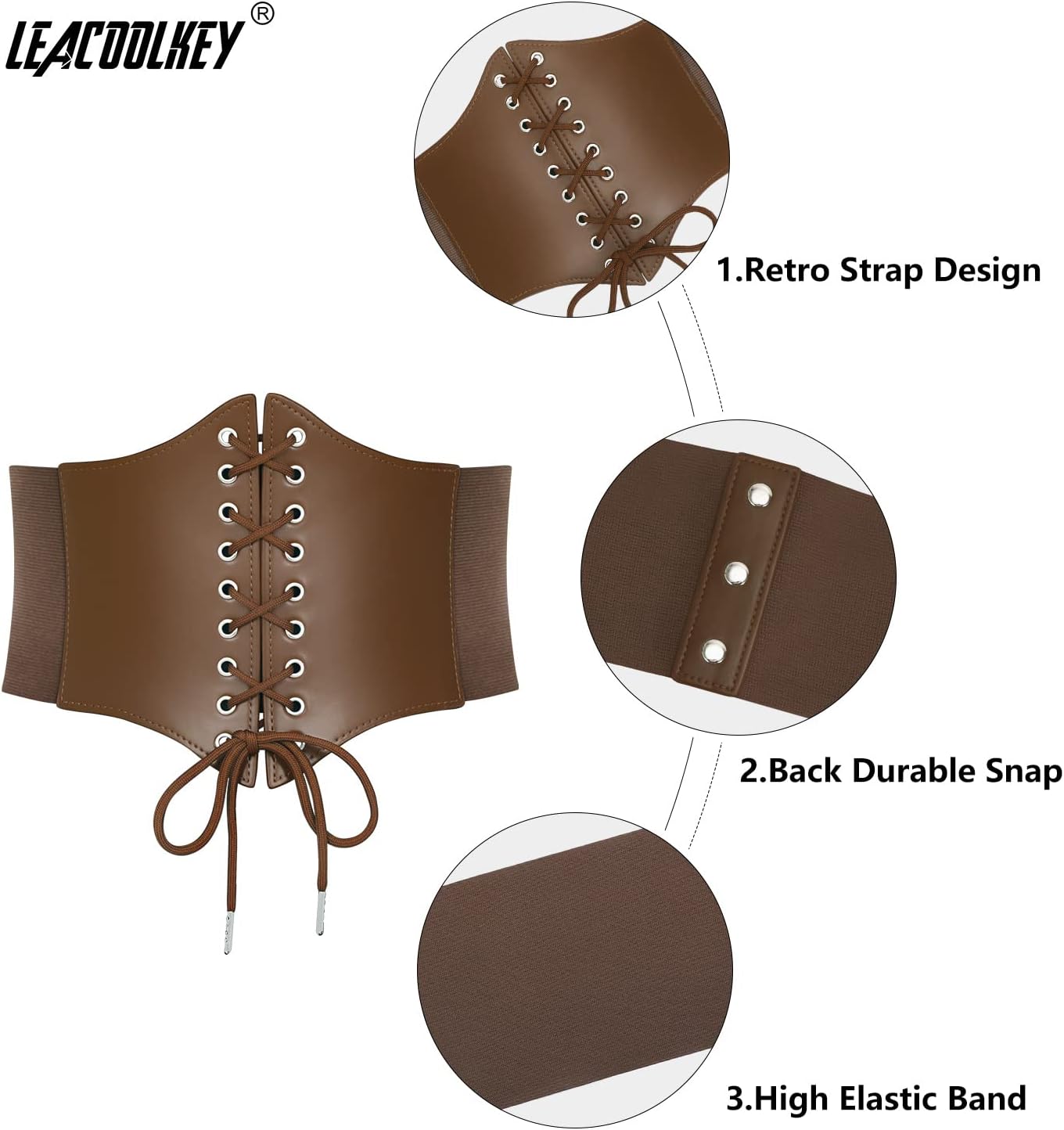 LEACOOLKEY Women Black Tied Waspie Belt, Lace-up Cinch Belt, Corset Elastic Waist Belt