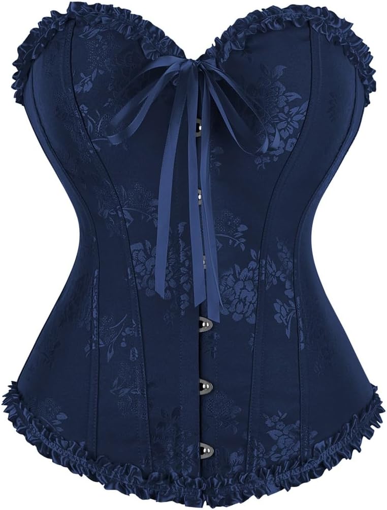 frawirshau Women's Lace Up Boned Overbust Corset Bustier Lingerie Bodyshaper Top