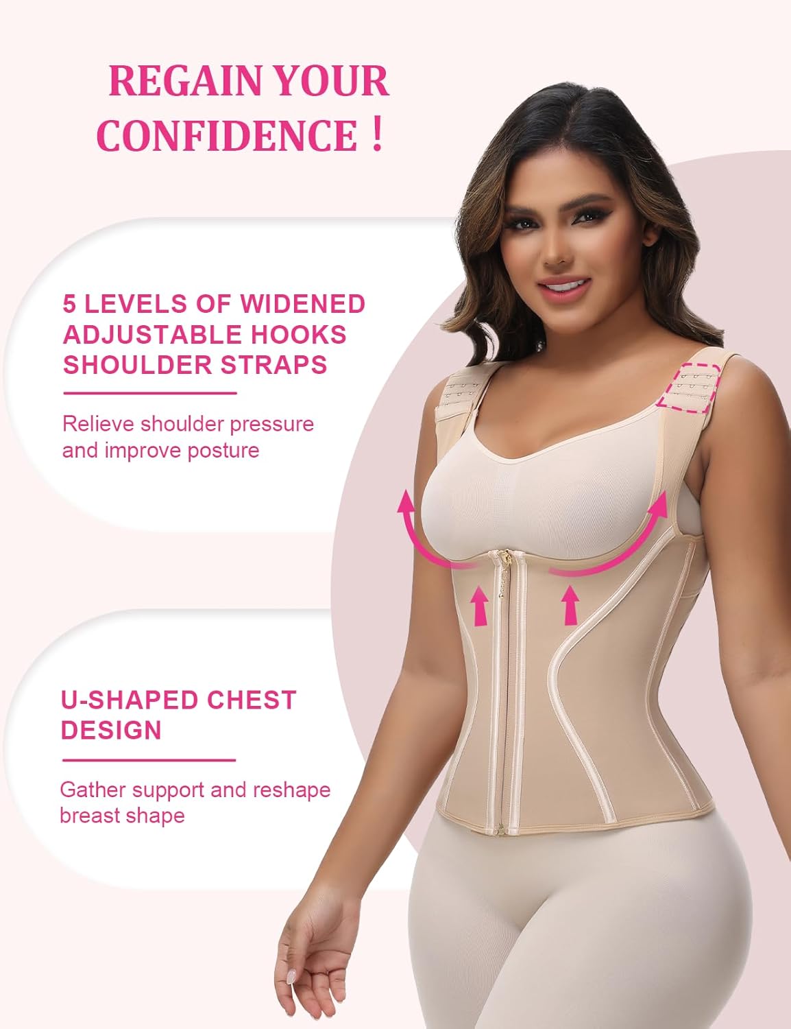 SHAPSHE Waist Trainer for Women Tummy Control Corset Sport Workout Body Shaper Compression Vest for Postpartum Gym with strap