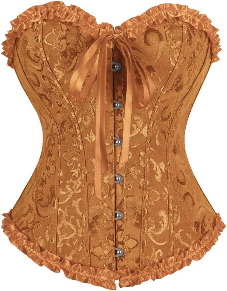 frawirshau Women's Lace Up Boned Overbust Corset Bustier Lingerie Bodyshaper Top