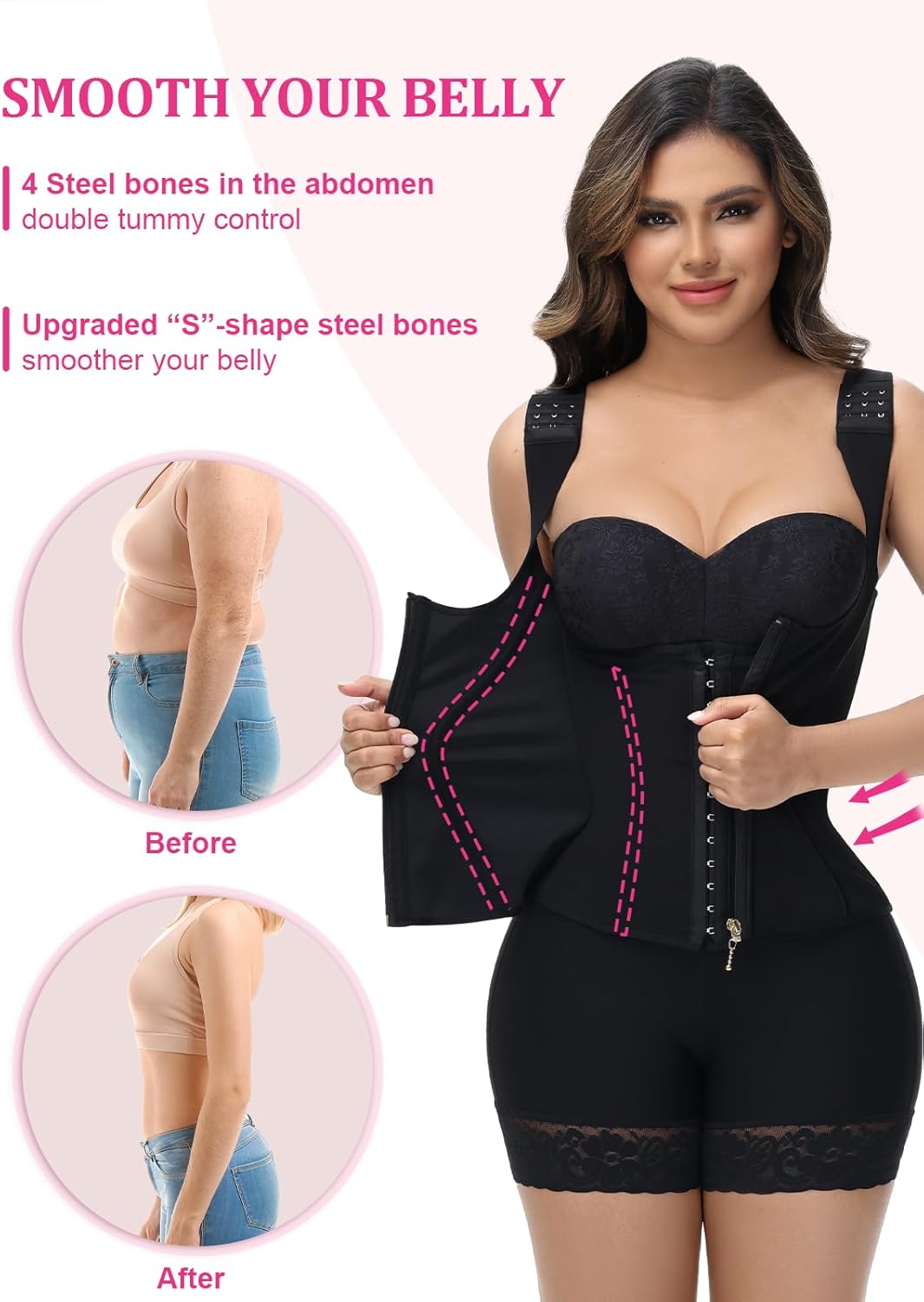 SHAPSHE Waist Trainer for Women Tummy Control Corset Sport Workout Body Shaper Compression Vest for Postpartum Gym with strap
