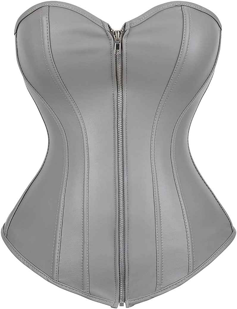 Kranchungel Corsets for Women Plus Size Faux Leather Steampunk Corset Top Zipper Bustier