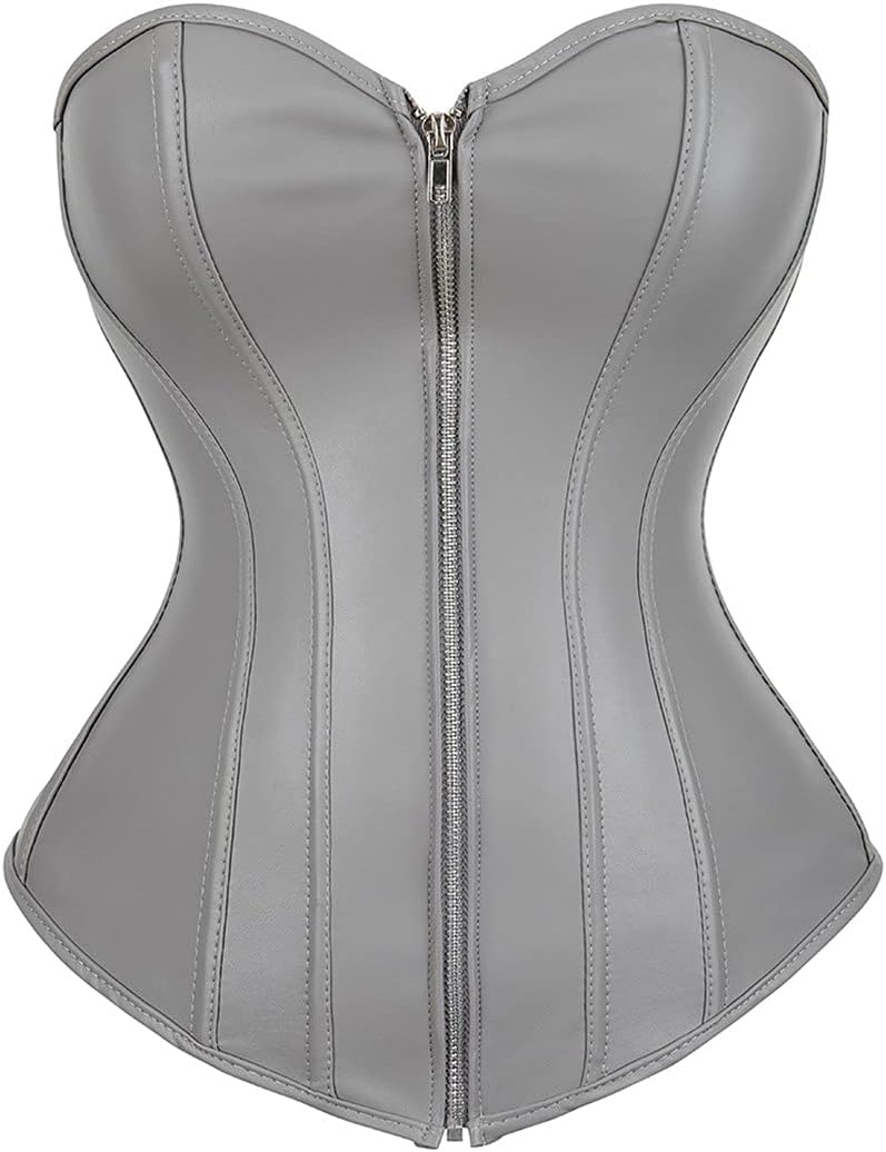Kranchungel Corsets for Women Plus Size Faux Leather Steampunk Corset Top Zipper Bustier