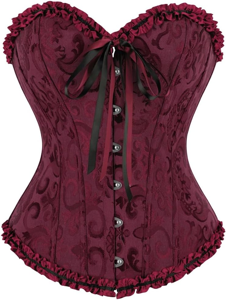 frawirshau Women's Lace Up Boned Overbust Corset Bustier Lingerie Bodyshaper Top