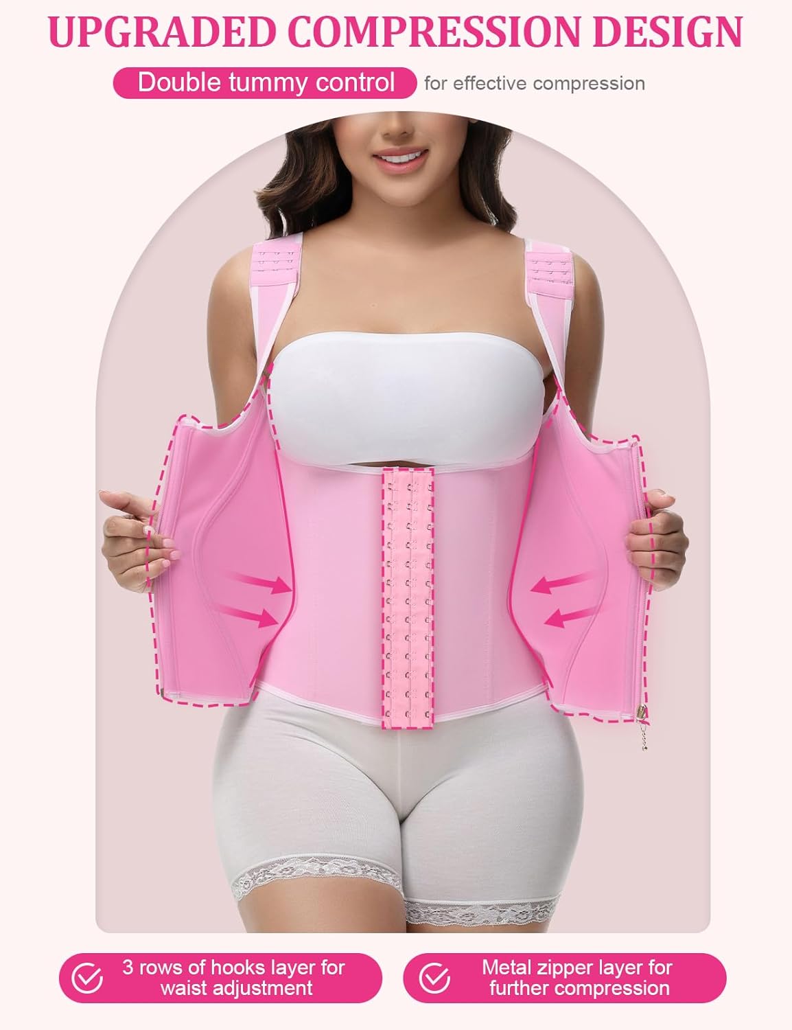 SHAPSHE Waist Trainer for Women Tummy Control Corset Sport Workout Body Shaper Compression Vest for Postpartum Gym with strap