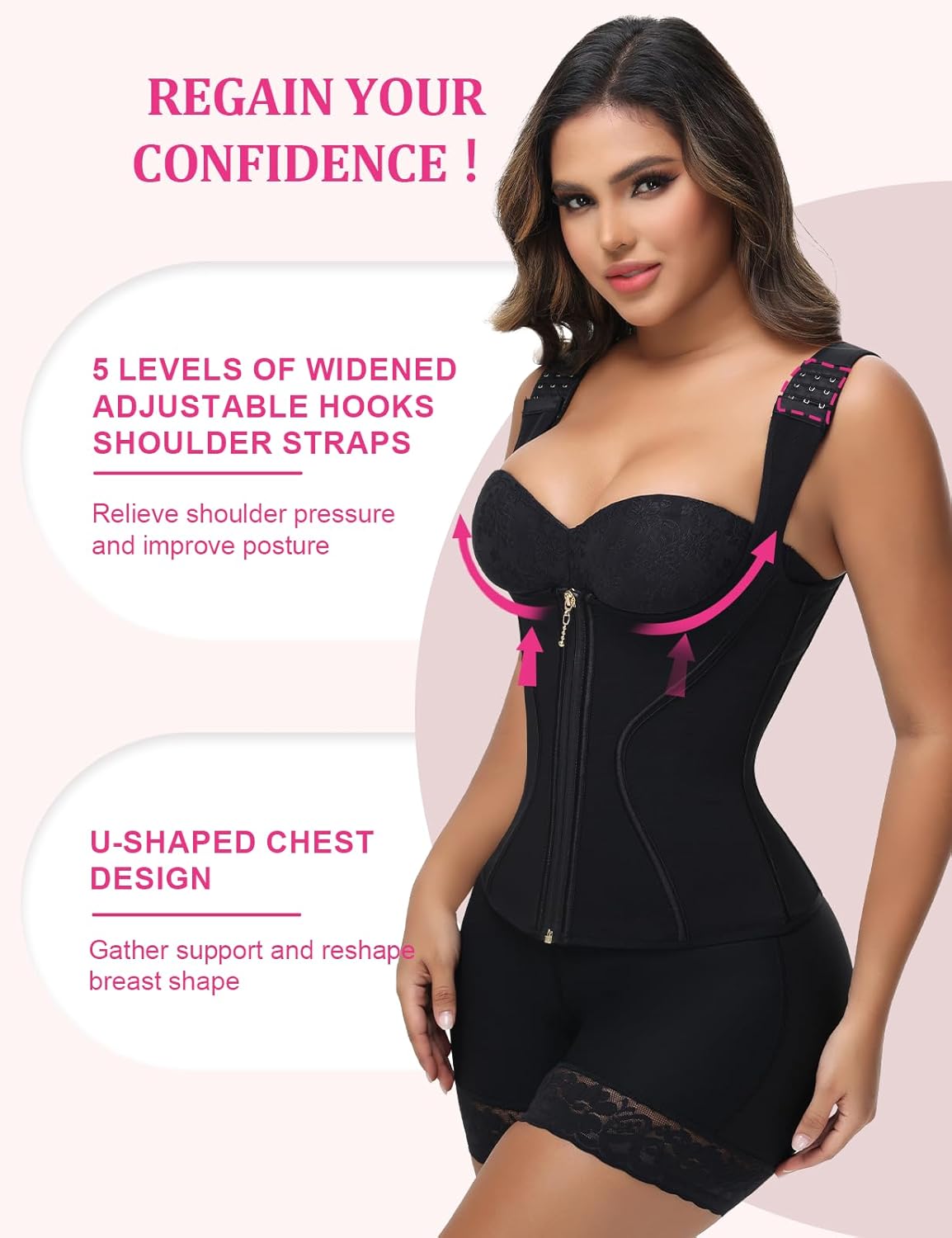 SHAPSHE Waist Trainer for Women Tummy Control Corset Sport Workout Body Shaper Compression Vest for Postpartum Gym with strap